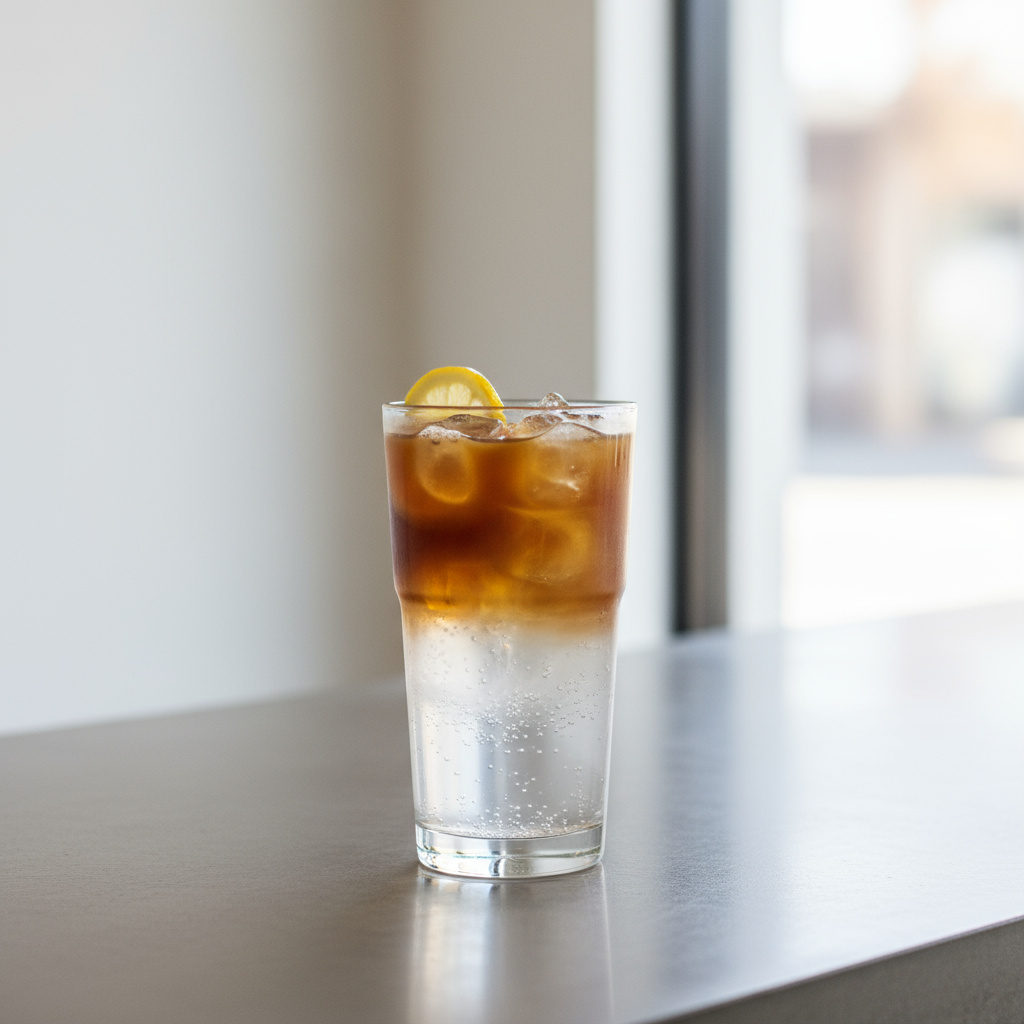 Cold brew con tónica servido con hielo